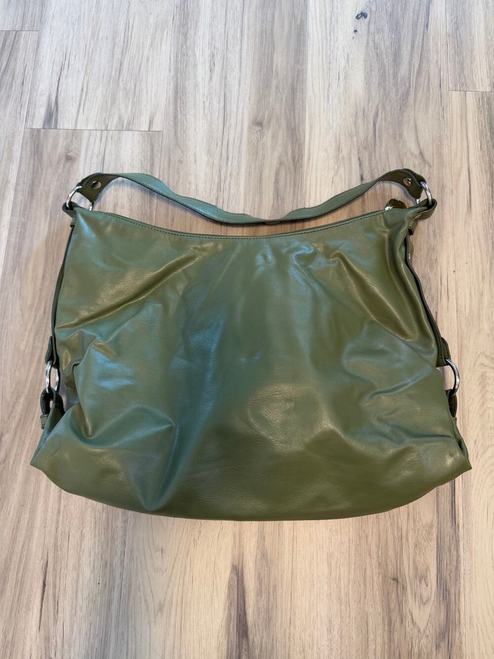 Tommy Hilfiger Women's Retro Olive Green Leather Slouchy Shoulder Bag Hobo Bag